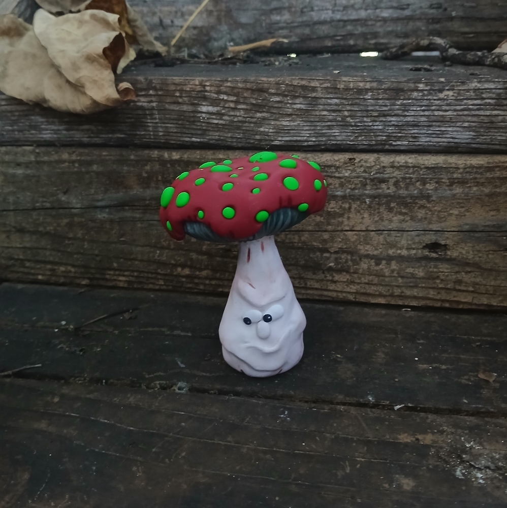 Whimsical Red and Green Mushroom Figurine